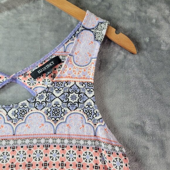 Ellen Tracy Womens Sleepwear Tank Top L Multicolor Geometric‎ Lounge Pajama - Picture 3 of 9